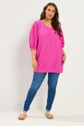YOURS Plus Size Pink Textured Balloon Sleeve Top | Yours Clothing 1