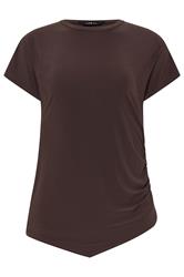 LTS Tall Chocolate Brown Asymmetric Ruched Top