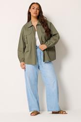 YOURS Curve Khaki Green Utility Shacket 1