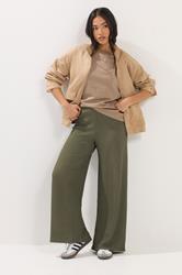 PixieGirl Petite Women's Khaki Green Textured Wide Leg Trousers | PixieGirl 3