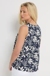 M&Co Navy Blue Abstract Floral Linen Vest Top | M&Co 4