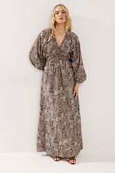 LTS Tall Women's Chocolate Brown Paisley Shirred Maxi Dress | Long Tall Sally 3