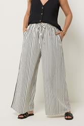 YOURS Plus Size White Stripe Paper Bag Waist Trousers | Yours Clothing 3
