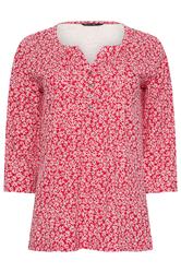M&Co Red Floral Henley Top
