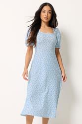 PixieGirl Petite Blue Ditsy Floral Midi Dress | PixieGirl 3