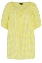 YOURS Curve Yellow Gingham Puff Sleeve Blouse
