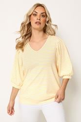 YOURS Plus Size Yellow Stripe Balloon Sleeve Top | Yours Clothing 3