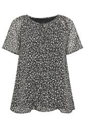 YOURS blusa de manga corta azul marino con estampado floral y jaretas 