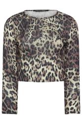 PixieGirl Petite Women's Natural Brown Leopard Print Crop Top | PixieGirl 6