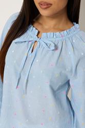 M&Co Petite Light Blue Dobby Tie Neck Blouse | M&Co 4