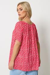 YOURS Plus Size Red Floral Short Sleeve Pintuck Blouse | Yours Clothing 2