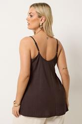 YOURS Plus Size Chocolate Brown Gathered Textured Cami | Yours Clothing 2