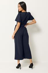 M&Co Petite Navy Blue Cropped Tie Waist Jumpsuit | M&Co 2