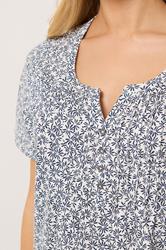 M&Co Navy Blue Floral Cotton Henley Top | M&Co 4