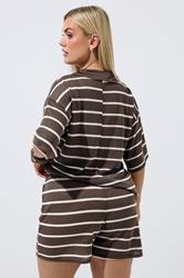 LIMITED COLLECTION Plus Size Chocolate Brown Stripe Crochet Shorts | Yours Clothing 2