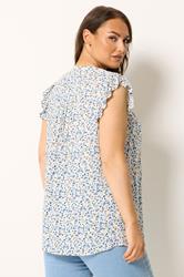 YOURS Plus Size White & Blue Frill Sleeve Blouse | Yours Clothing 2