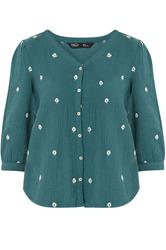 M&Co Petite Teal Blue Floral Embroidered Cotton Blouse | M&Co 5
