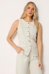 LTS Tall Women's Set Ivory White Pinstripe Waistcoat & Wide Leg Trousers | Long Tall Sally 1