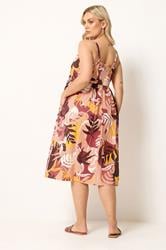 YOURS Plus Size Orange Tropical Print Linen Midi Dress | Yours Clothing 2