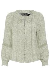 M&Co Petite Sage Green Floral Trim Detail Tie Neck Blouse | M&Co 5
