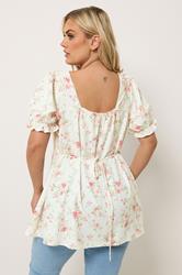 YOURS Plus Size White Inky Floral Milkmaid Blouse | Yours Clothing 2