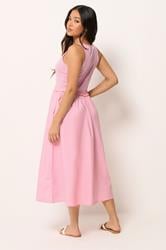 PixieGirl Petite Women's Pink Ruffle Detail Midi Dress | PixieGirl 4