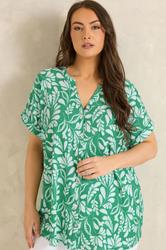 EVANS Plus Size Green Leaf Print Notch Neck Top | Evans  3
