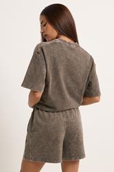 PixieGirl Petite Women's Set Chocolate Brown Acid Wash Cotton T-Shirt & Shorts | PixieGirl 4