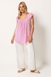 YOURS Plus Size Pink Linen Cap Sleeve Top | Yours Clothing 1