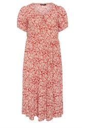 EVANS Curve Orange Ditsy Tie Neck Dress