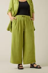 EVANS Plus Size Set Chartreuse Green Linen Shirt & Trouser | Evans 6