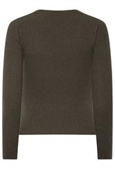 PixieGirl Petite Women's Chocolate Brown Ribbed Button Scoop Neck Jumper | PixieGirl  2