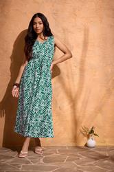 M&Co Petite Green Leaf Print Cotton Maxi Dress | M&Co 3