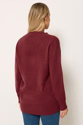 LTS Tall Women's Burgundy Red V-Neck Knitted Jumper | Long Tall Sally 2