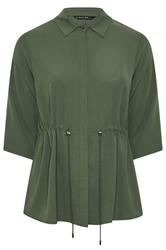 EVANS Plus Size Khaki Green Collared Shacket | Evans  6
