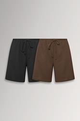 YOURSET Curve 2 PACK Black & Brown Crinkle Shorts | Yours Clothing 3