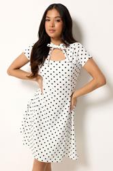 PixieGirl Petite Women's White Polka Dot Tie Detail Mini Dress | PixieGirl 3