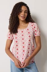 M&Co White & Red Floral Broderie Cotton Top | M&Co 2