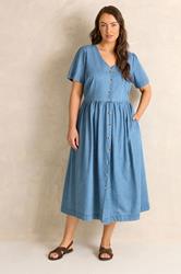 EVANS Plus Size Lightwash Blue Cotton Denim Dress | Evans  1