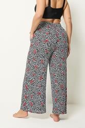 YOURS Plus Size Black Leopard & Cherry Print Crinkle Beachwear Wide Leg Trousers | Yours Clothing 2