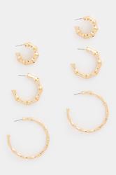 YOURSET 3 PACK Gold Tone Bamboo Hoop Earrings Set | Yours Clothing 3