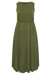 YOURS Curve Khaki Green Textured Contrast Maxi Dress