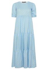 PixieGirl Petite Light Blue Polka Dot Tiered Maxi Dress