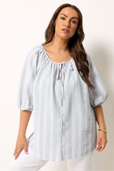 YOURS Plus Size Grey Stripe Tie Neck Top | Yours Clothing 3