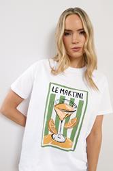 LTS Tall Women's White Martini Graphic Cotton Oversized T-Shirt | Long Tall Sally 1