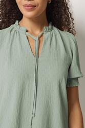 M&Co Green Pastel Tie Neck Frill Sleeve Blouse | M&Co 5