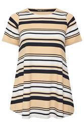 Yours Curve Ivory White Ribbed Stripe Swing T-Shirt