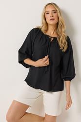 LTS Tall Women's Black Tie Front Linen Blouse | Long Tall Sally 1