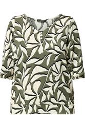 YOURS Curve Sage Green & White Leaf Print Puff Sleeve Top