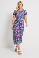 M&Co Pink Floral Short Sleeve Midi Dress | M&Co 4